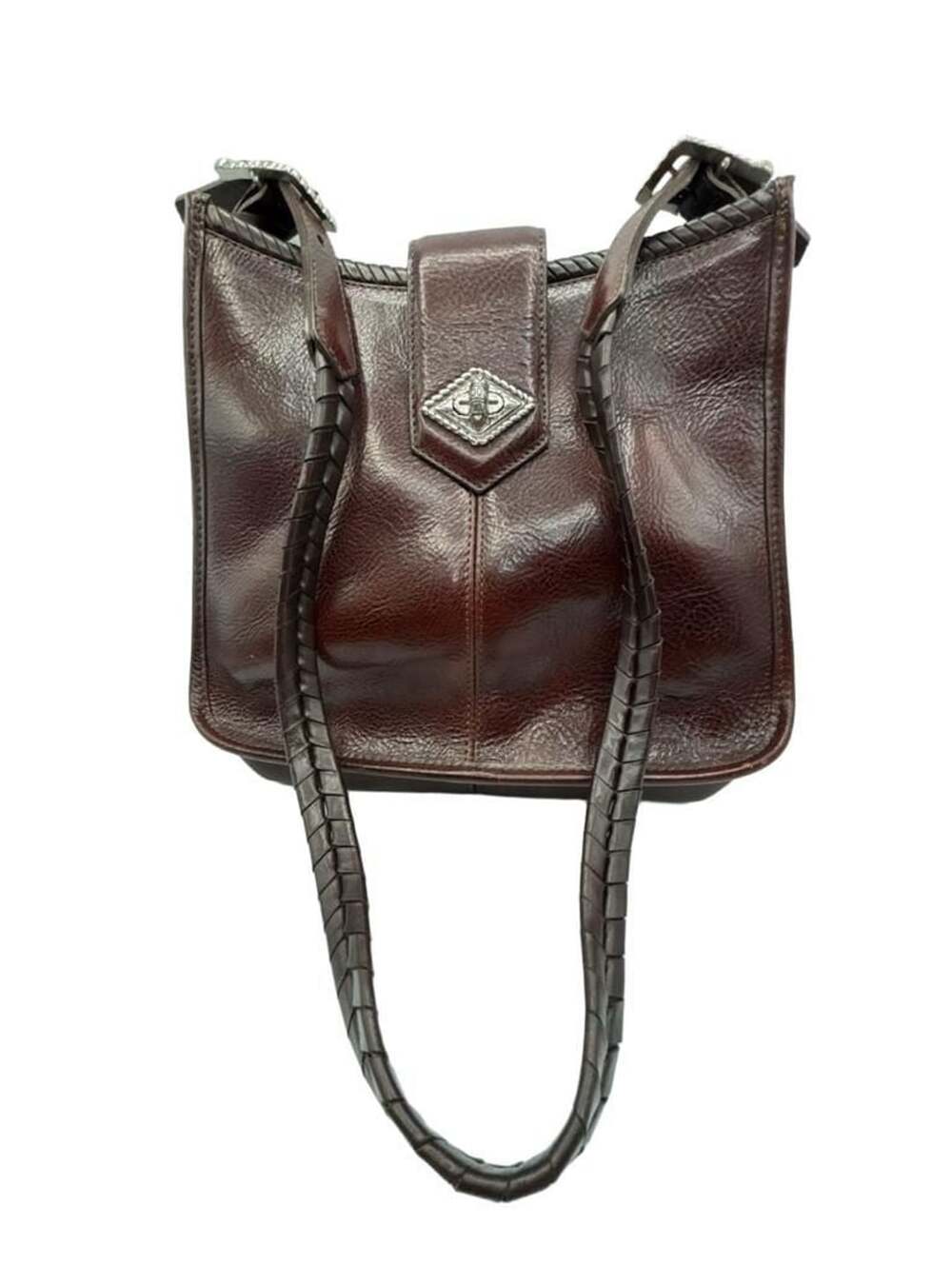 Brighton Brown Leather Shoulder Bag with Braided Strap and Silver Hardware